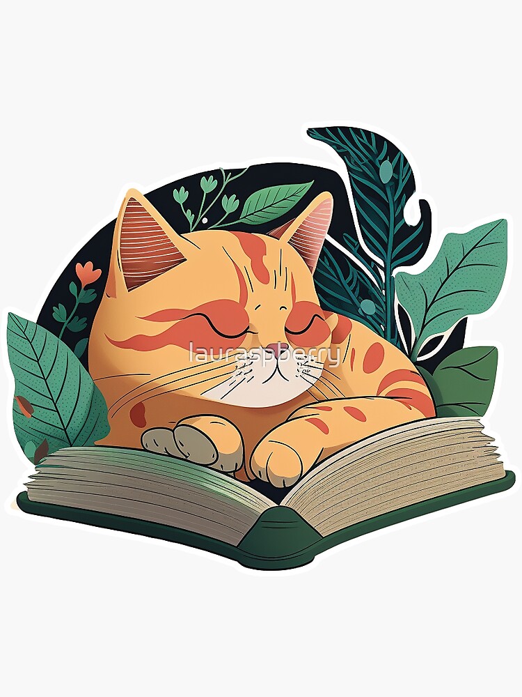 Reading Cat With Books Stickers for Kindle Case, Cat Stickers for