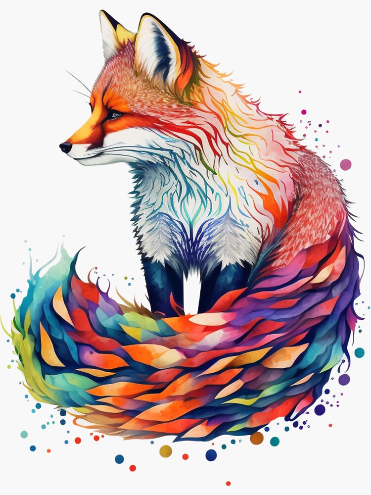 Colorful beautiful fox with a rainbow tail Sticker for Sale by