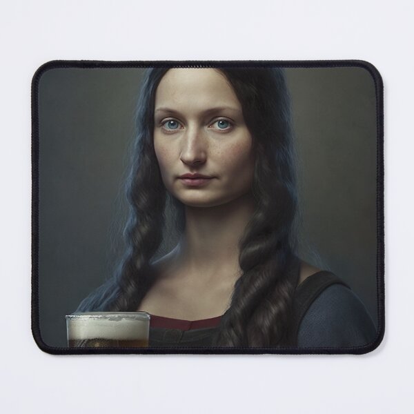 Item preview, Realistic Mona Lisa Holding Beer Portrait designed and sold by unrealartwork.