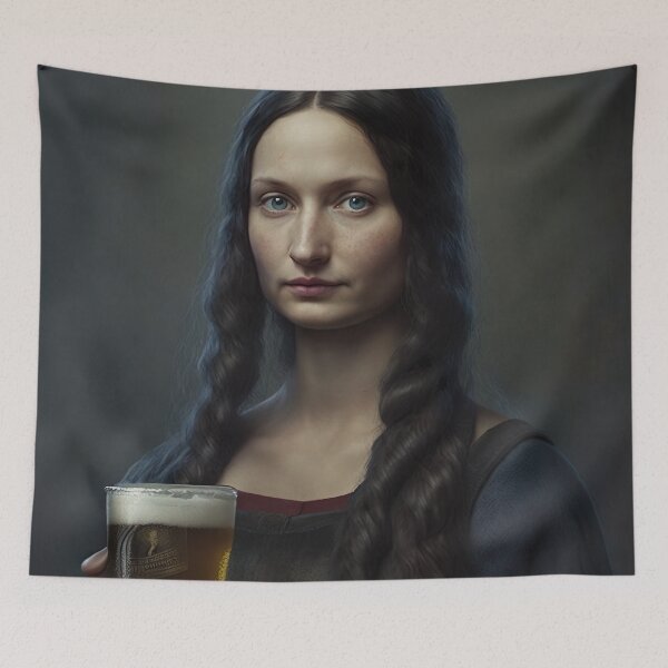 Item preview, Realistic Mona Lisa Holding Beer Portrait designed and sold by unrealartwork.