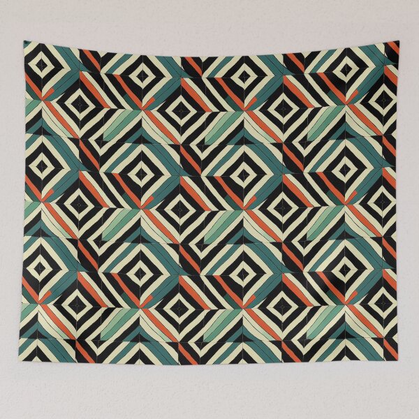 Aperçu de l'œuvre Cool Retro Tiles in Red, Black, Teal and Off White créée et vendue par Fine Prints.
