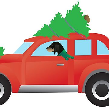 Artwork thumbnail, Bluetick Coonhound Dog Driving Christmas Car with Tree on Top by TriPodDogDesign