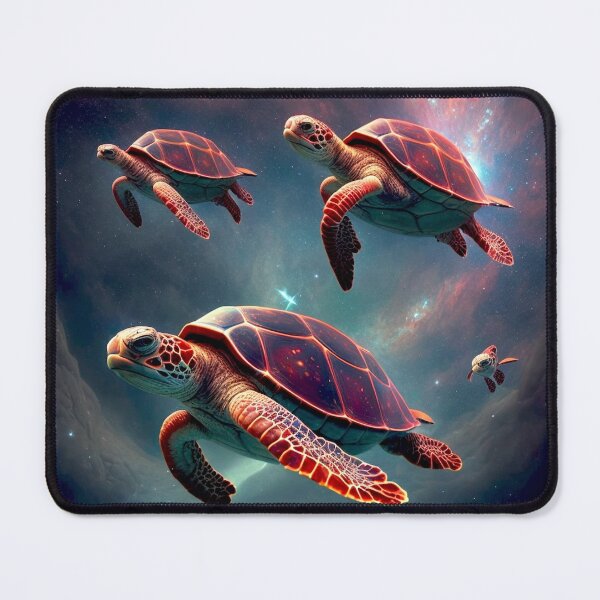 Aperçu de l'œuvre Tortues rouges nageant dans l'espace créée et vendue par Chiron WADE.