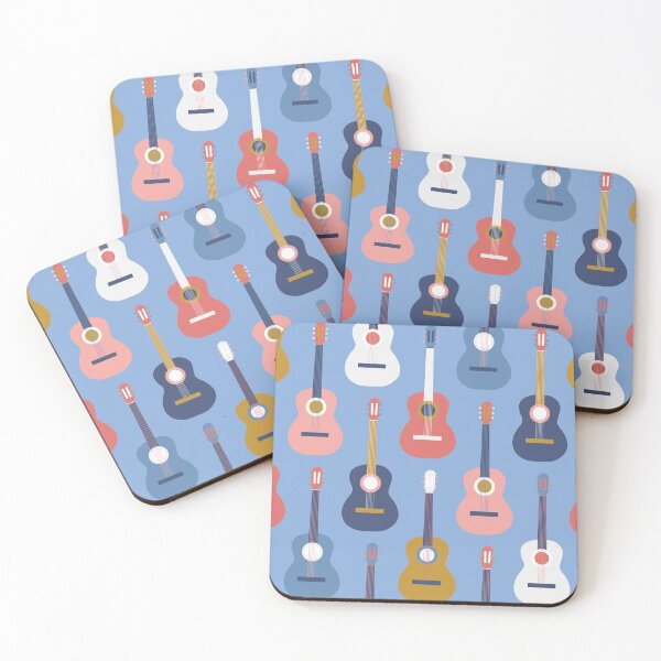 Item preview, Blues Guitar romance in navy, coral , sky blue and mustard designed and sold by FrancesPoff.