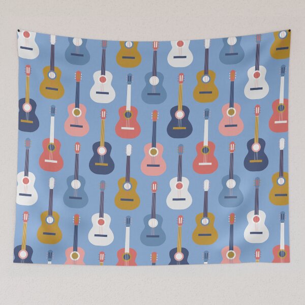 Item preview, Blues Guitar romance in navy, coral , sky blue and mustard designed and sold by FrancesPoff.