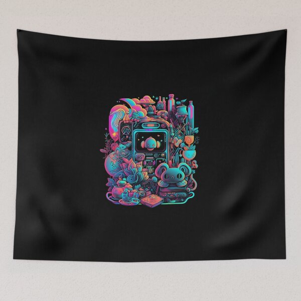 Item preview, "Glimpse into Cybernetic Chaos" - An Intricate Illustration of a Phone Surrounded by a Variety of Objects in Cyberpunk Art Style. designed and sold by digitaldreamHD.