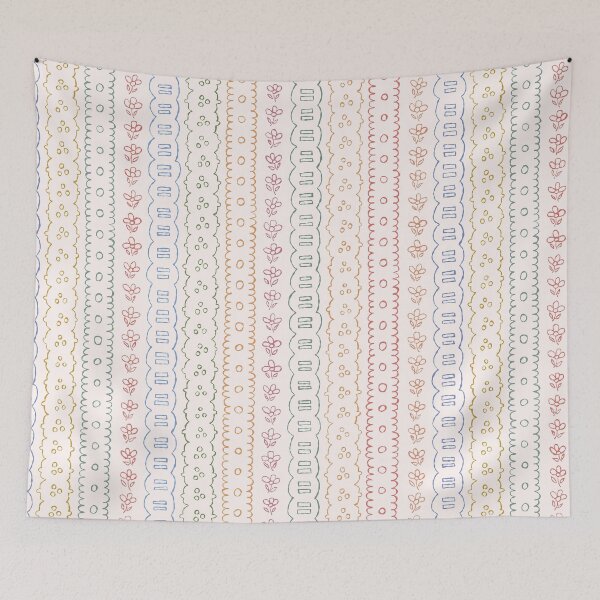 Item preview, Colourful delicate broderie anglaise on pale cream designed and sold by FrancesPoff.