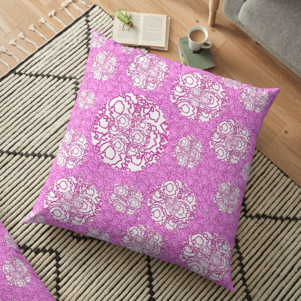Cool cute swirls dots vibrant pink white pattern Floor Pillow