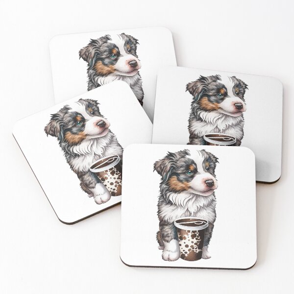 Item preview, Aussie Blend: Perk Up Your Day with a Merle Australian Shepherd and Coffee designed and sold by ShowMePrints.