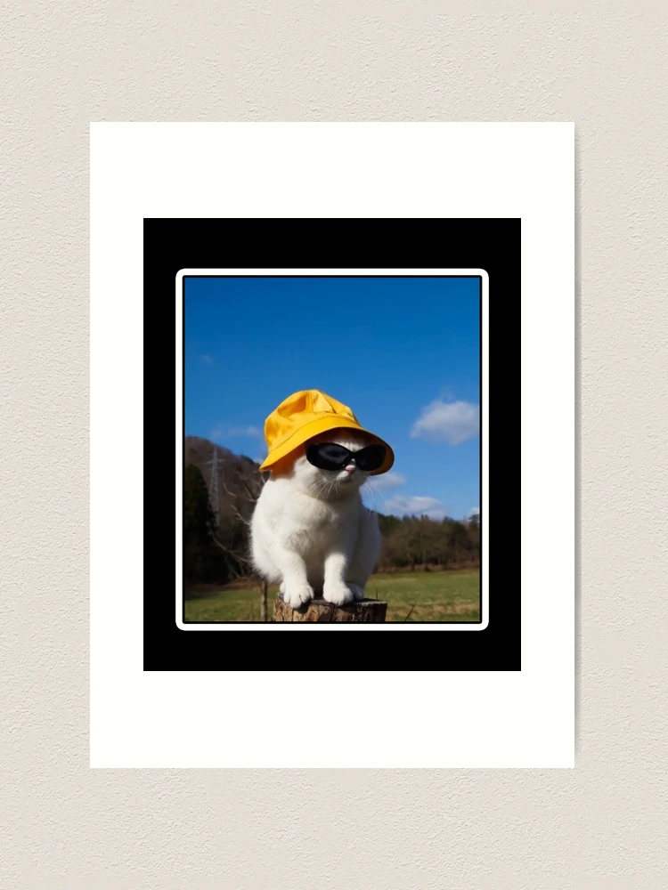 Bucket Hat Cat - Wearing a Sunglasses Meme Happy Kitten Art
