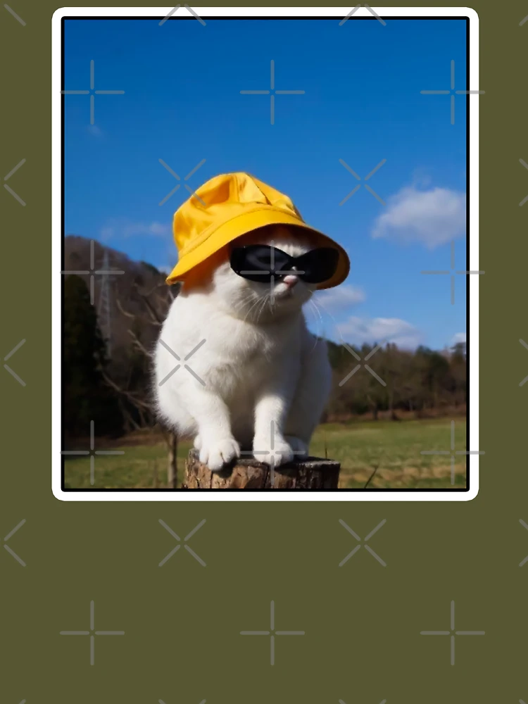 Bucket Hat Cat - Wearing a Sunglasses Meme Happy Kitten Essential T-Shirt  for Sale by Berrygomes