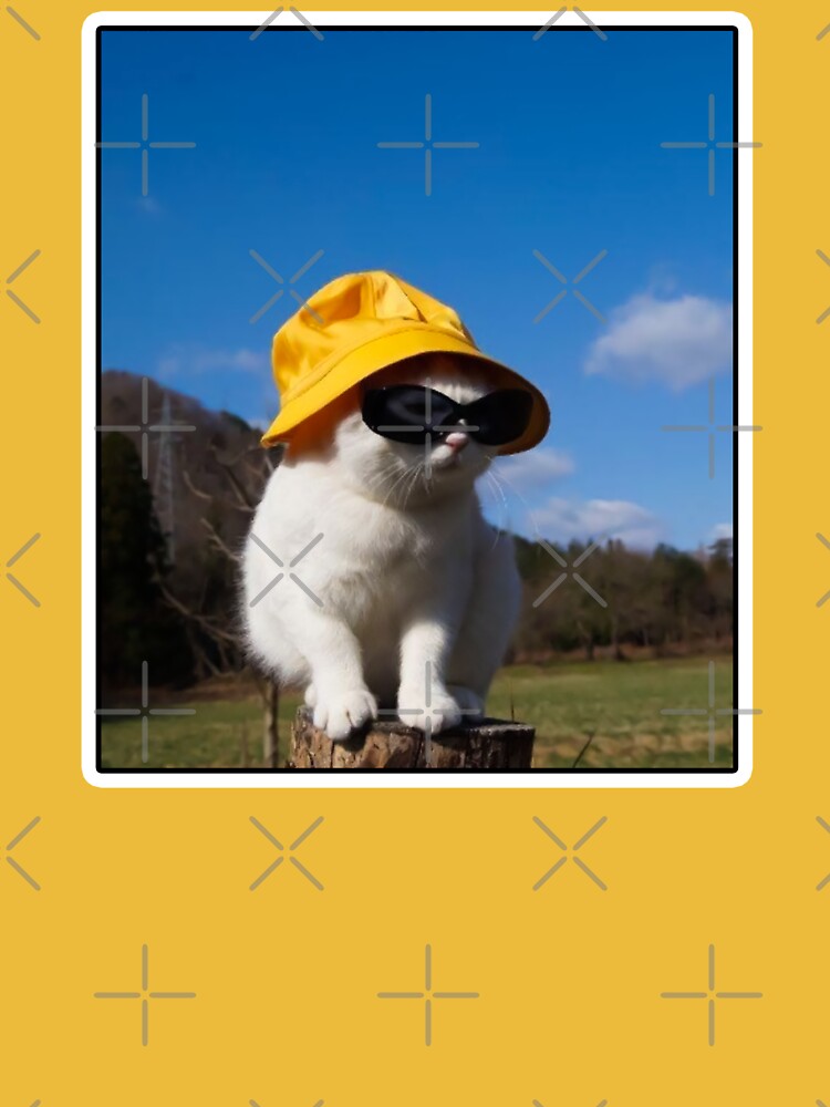 Bucket Hat Cat - Wearing a Sunglasses Meme Happy Kitten | Active T-Shirt