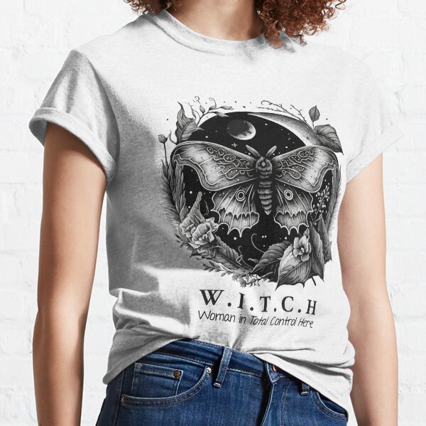 Witch Women in Total Control Here Celestial Moth Cottagecore Insect Bug Moon Vintage Aesthetic Indie Alt Graphic Art Classic T-Shirt