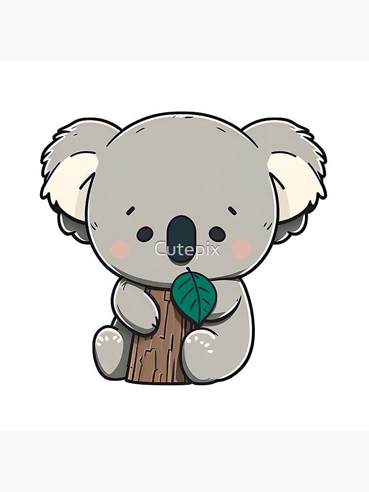 Cute Koala Kawaii Chibi Eating Leaf Hand Drawn Illustration | Poster