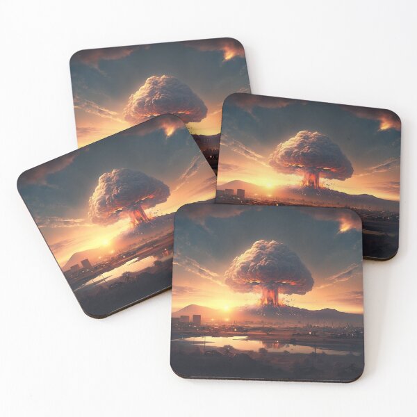 Item preview, Landscape of the atomic bomb detonated in city view, imagined art, fantasy art, wall art designed and sold by jetaiart.
