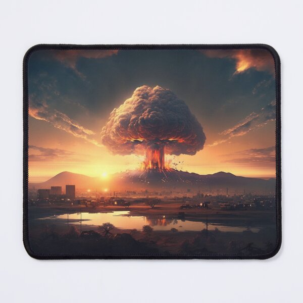 Item preview, Landscape of the atomic bomb detonated in city view, imagined art, fantasy art, wall art designed and sold by jetaiart.
