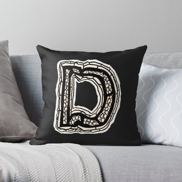 Upper case black and white alphabet Letter D Throw Pillow
