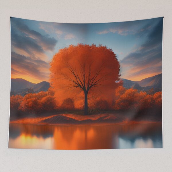 Artikelvorschau, Autumn tree on a lakes edge mountains background entworfen und verkauft von VersoShopping.