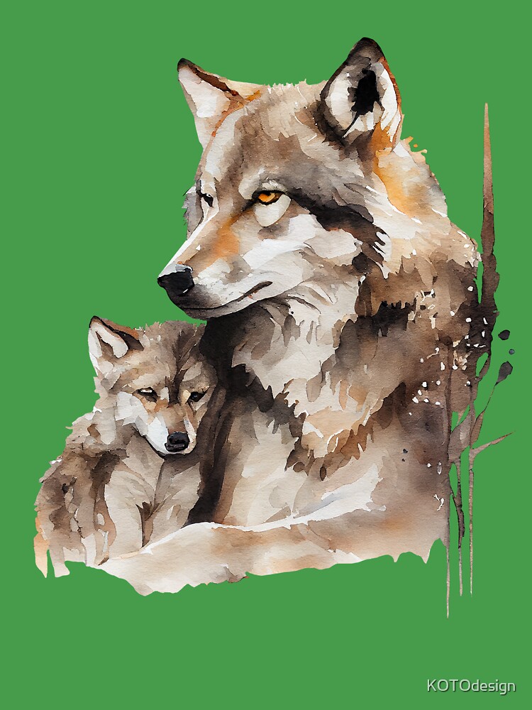 Colorful Wolf Mom & Son Cubs Watercolor For Mother's Day Shirt