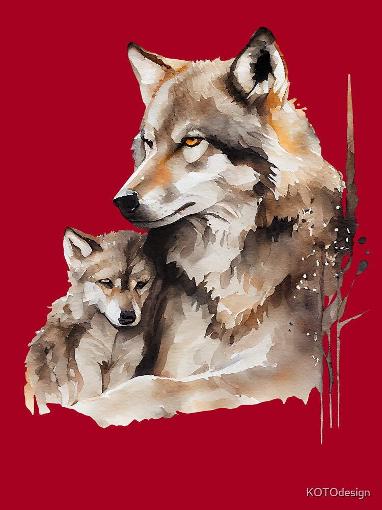 Colorful Wolf Mom & Son Cubs Watercolor For Mother's Day Shirt