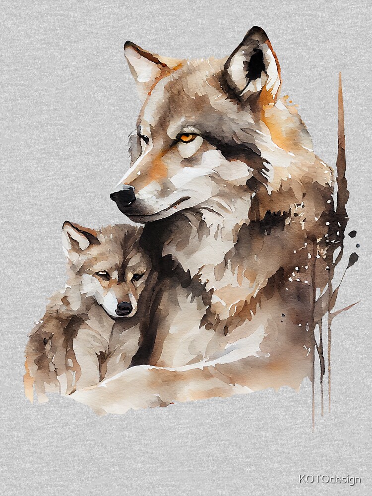 Colorful Wolf Mom & Son Cubs Watercolor For Mother's Day Shirt