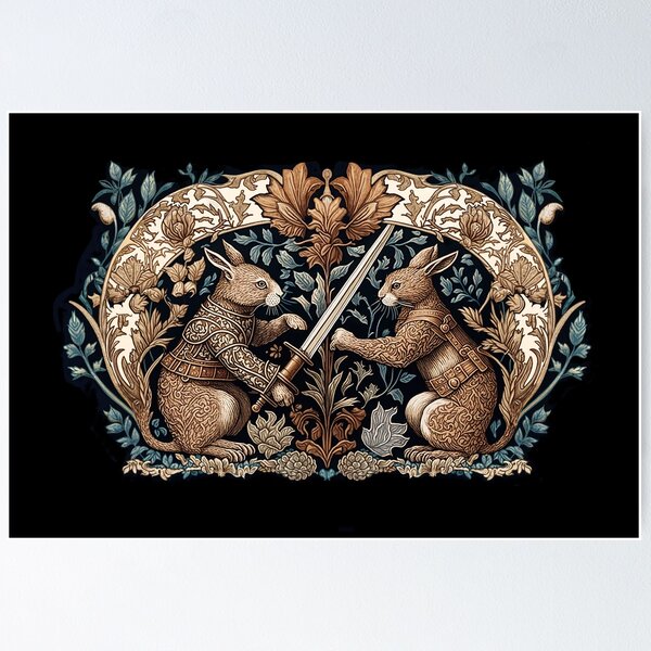Item preview, Medieval Bunny Warriors, William Morris style designed and sold by ebrawne.