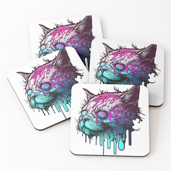 Item preview, zombie synthwave cat designed and sold by CustomPrintHub.