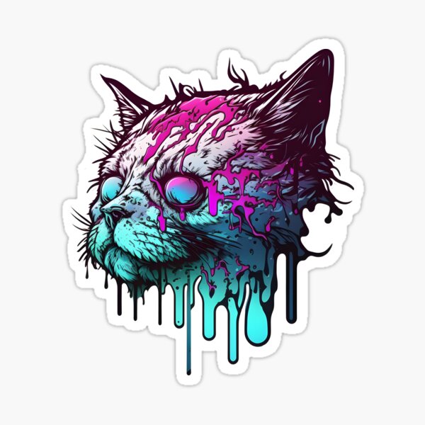 Item preview, zombie synthwave cat designed and sold by CustomPrintHub.