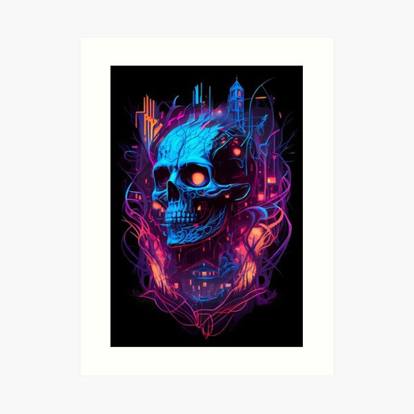 Neon Cyberpunk Skull Horror Art 