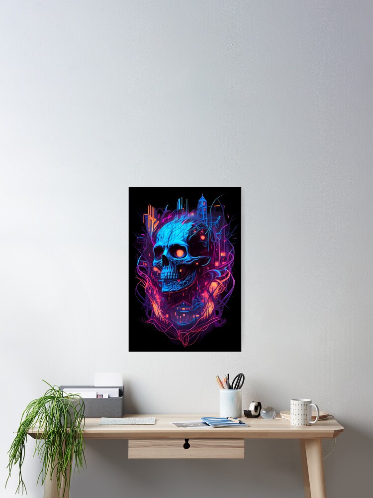 Neon Cyberpunk Skull Horror Art 