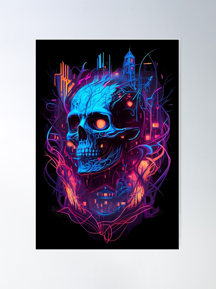 Neon Cyberpunk Skull Horror Art 