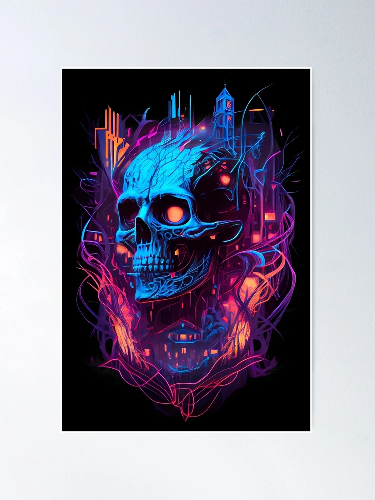 Neon Cyberpunk Skull Horror Art 