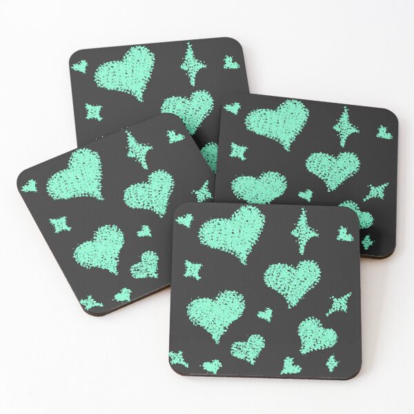 Item preview, Heart patterns ocean aqua on black designed and sold by Chaoticzarts.
