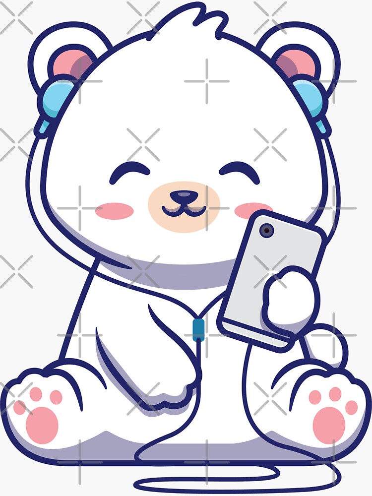 Cute Polar Bear Listening Music' Sticker