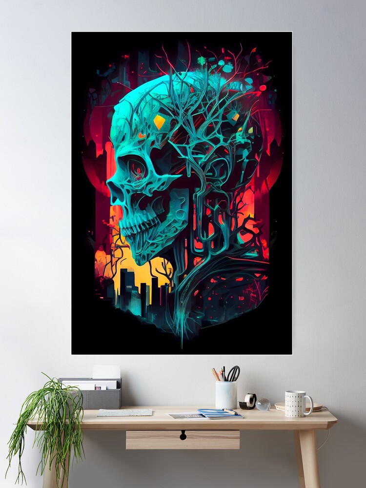 Neon Cyberpunk Skull Horror Art 