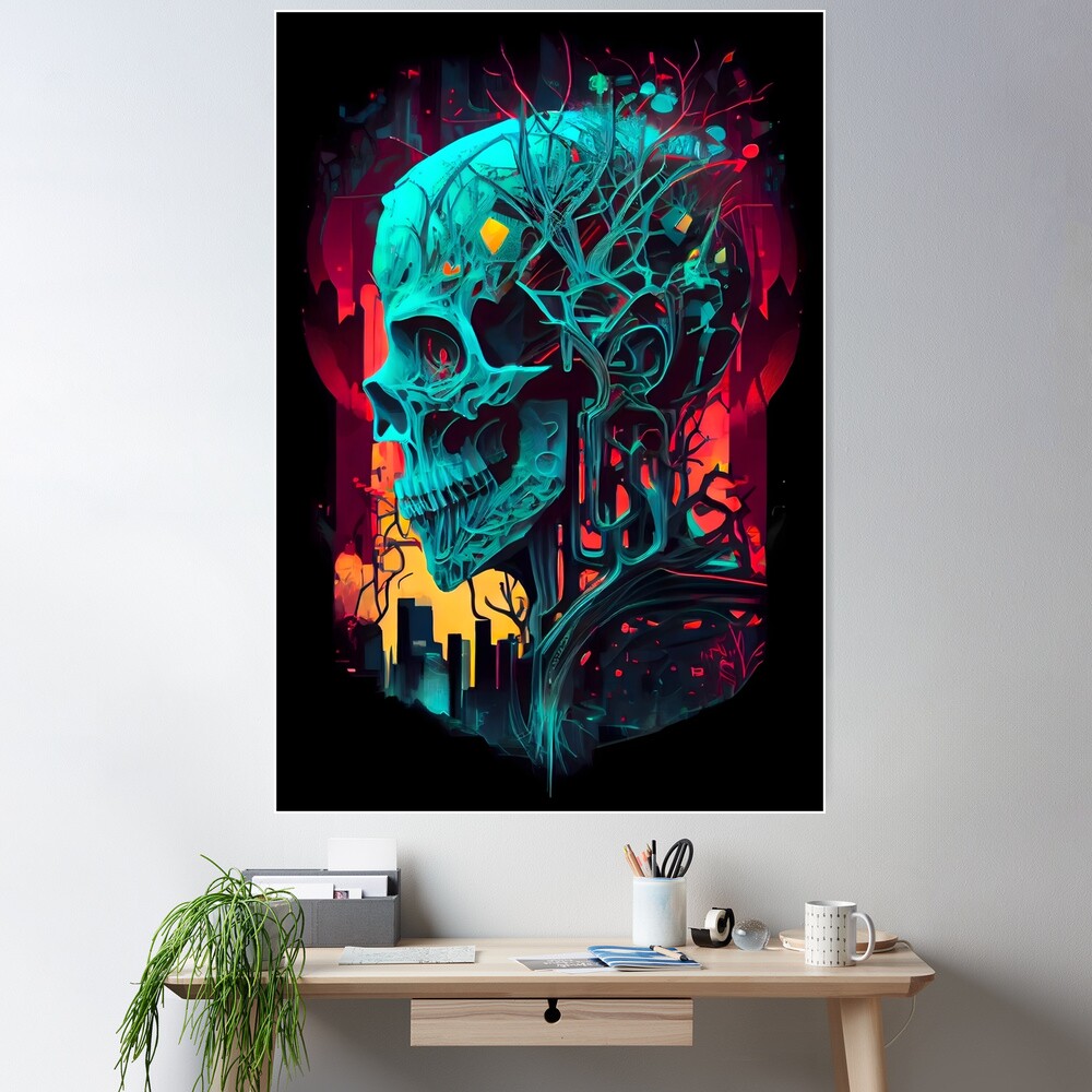 Neon Cyberpunk Skull Horror Art 