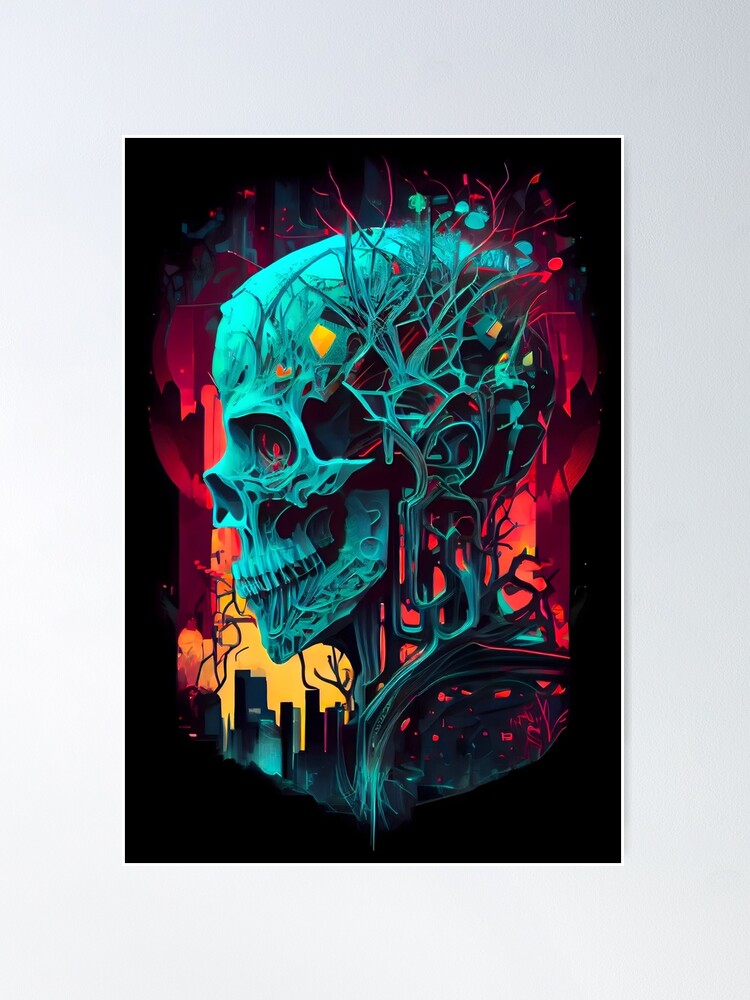 アート・デザイン・音楽 Apocalypse Beauty Horror ContemporaryArt Ecology Now Vintage Blacklight Poster Skull abstract trippy