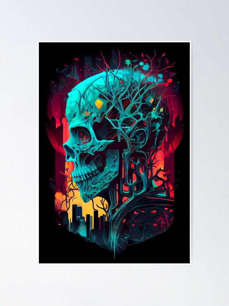 Neon Cyberpunk Skull Horror Art 