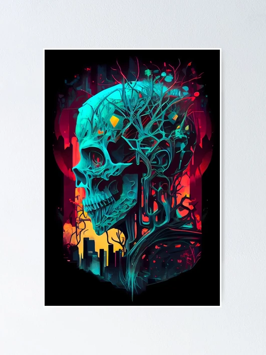 Neon Cyberpunk Skull Horror Art 