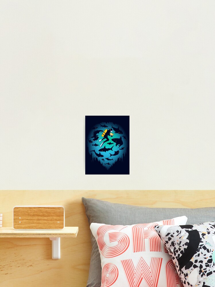 Thumbnail 2 of 3, Photographic Print, Screwed | Funny Shark and Diver Illustration designed and sold by BootsBoots.
