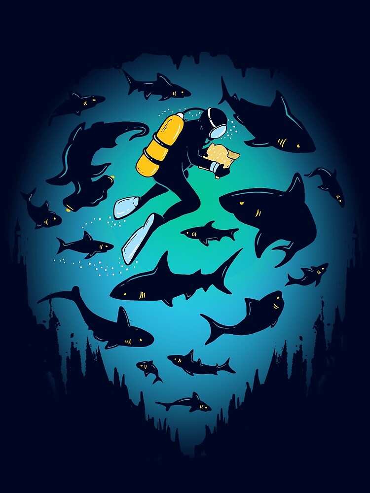 Thumbnail 3 of 3, Photographic Print, Screwed | Funny Shark and Diver Illustration designed and sold by BootsBoots.