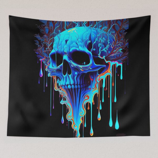 Item preview, Electric Blue Psychedelic Skull Dripping Art designed and sold by ZickDezine.