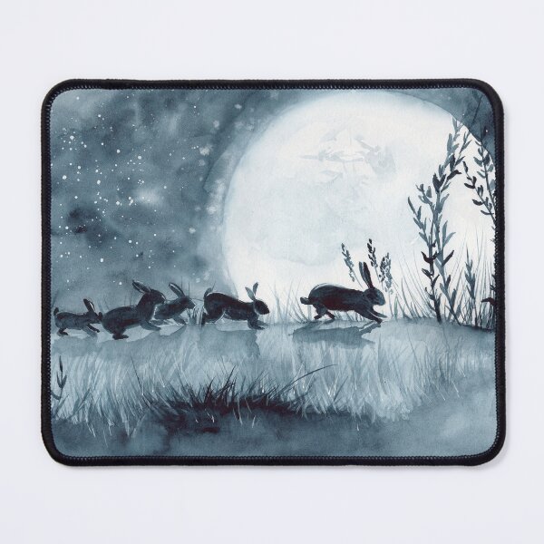 Item preview, Rabbits running across the field with shining moon designed and sold by MaryWatercolor.