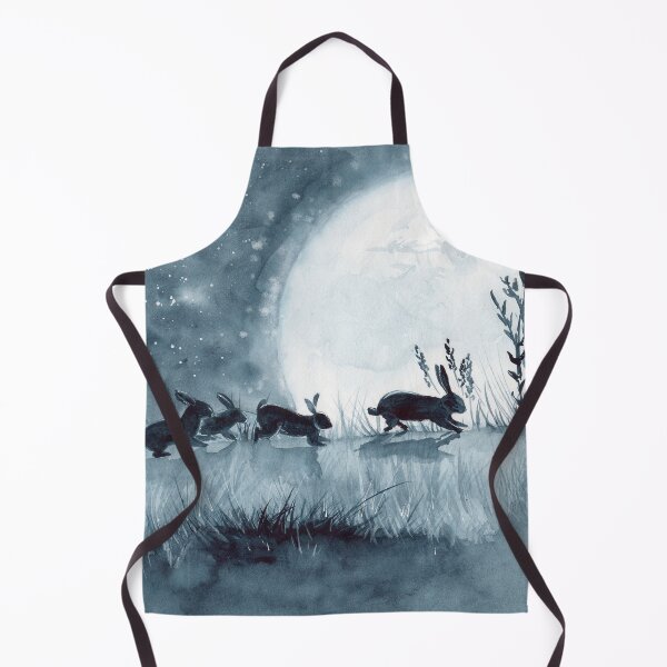 Item preview, Rabbits running across the field with shining moon designed and sold by MaryWatercolor.