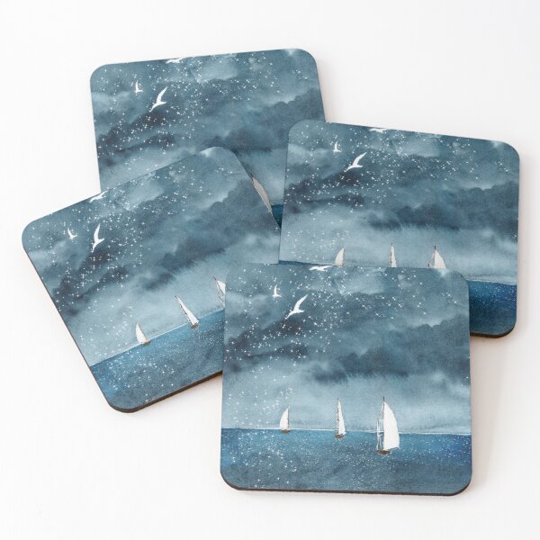 Item preview,  Watercolor white sailing boats in calm sparkling sea designed and sold by MaryWatercolor.