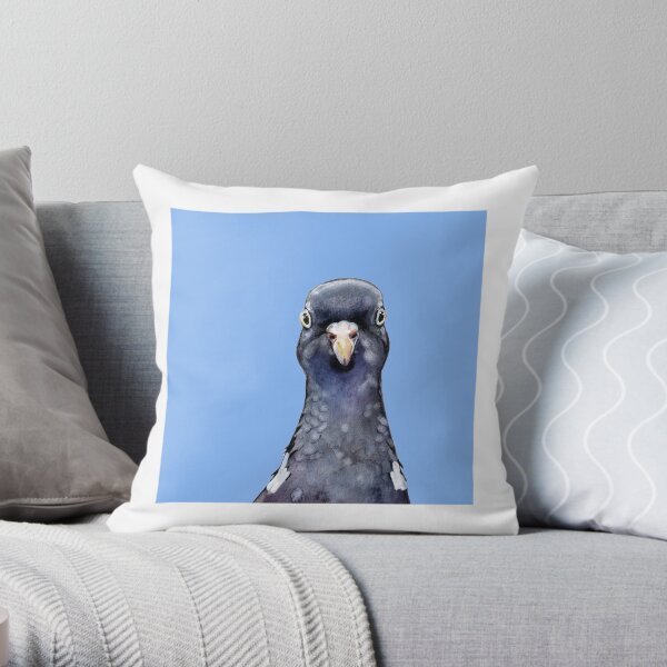 Perry Pigeon on Sky Blue Throw Pillow