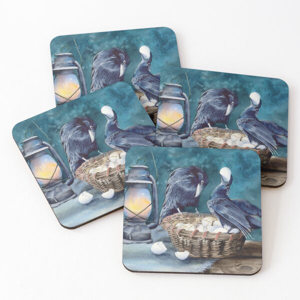 Item preview, Watercolor two black ravens with the basket of eggs designed and sold by MaryWatercolor.