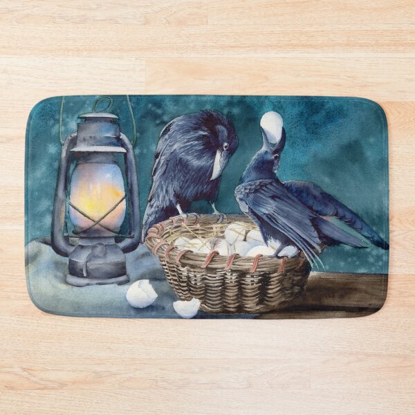 Item preview, Watercolor two black ravens with the basket of eggs designed and sold by MaryWatercolor.
