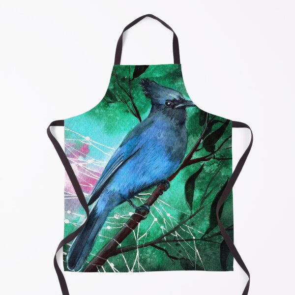 Item preview, Watercolor blue jay on a tree branch on the emerald background designed and sold by MaryWatercolor.