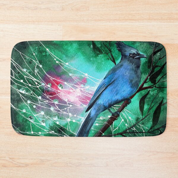 Item preview, Watercolor blue jay on a tree branch on the emerald background designed and sold by MaryWatercolor.